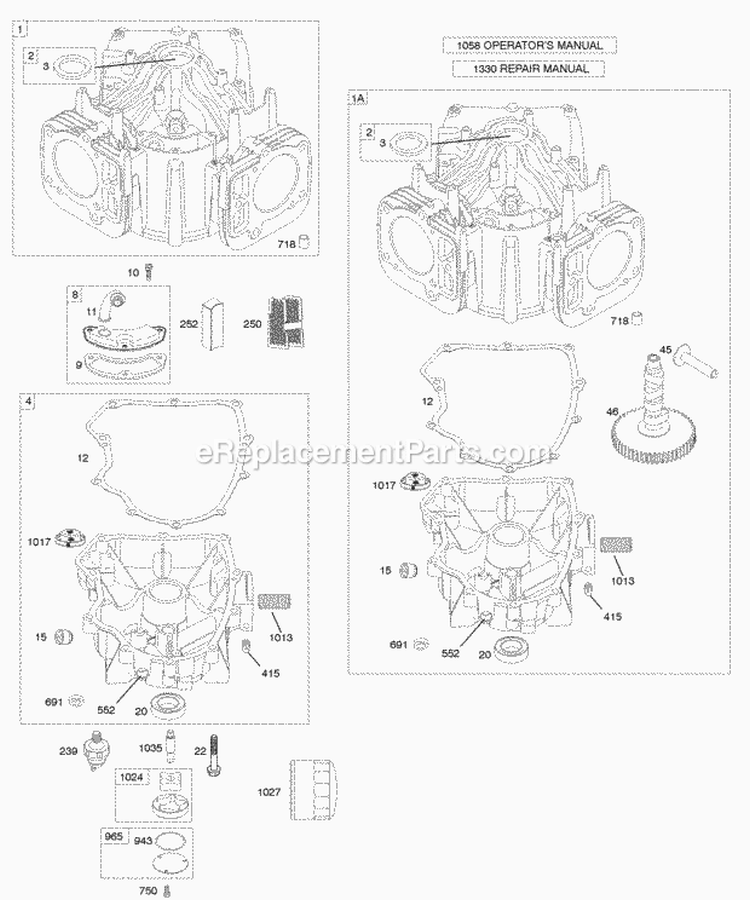 Cylinder Engine Sump Diagram and Parts List for 407577-0308-E1  Briggs and Stratton Engine